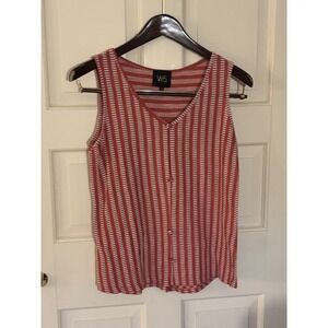 W5 Womens Small Coraly res White Striped Sleeveless V-Neck Button Front Top USA